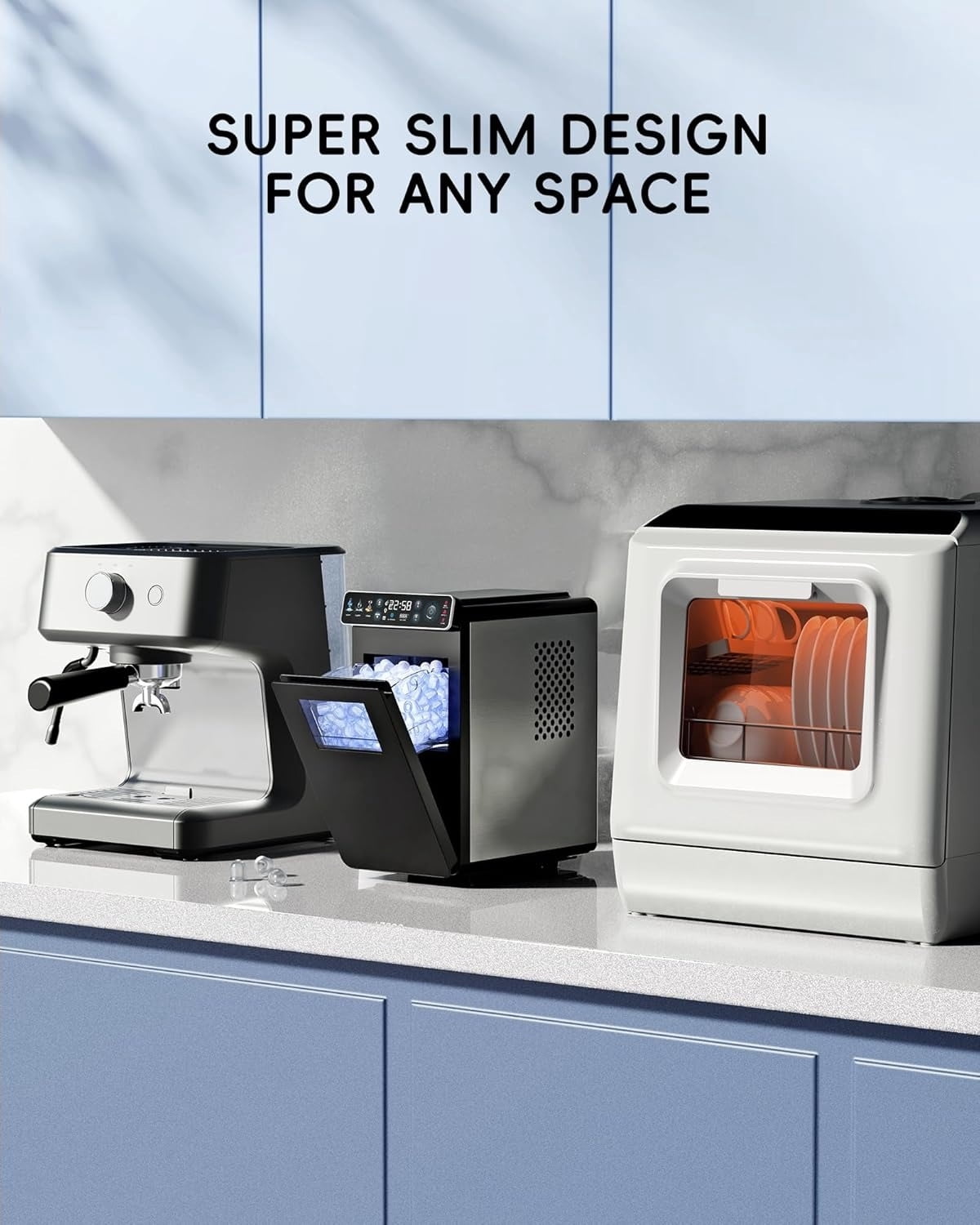 Ice Makers Countertop, Ultra Slim Design with Full-Color Panel, Internal Lights, 26 lbs/24H, Timer Ice Making, Two Ice Sizes, Portable Self-Cleaning Ice Machine for Home/Kitchen/RV