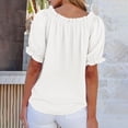 thumbnail image 5 of YVNAURA Womens Puff Short Sleeve Off Shoulder Tops 2026 Fashion Cute Casual Blouse Loose Fit Smocked Elastic Lightweight Summer Shirt Dressy Beach Travel Vacation Clothing, White,L, 5 of 6