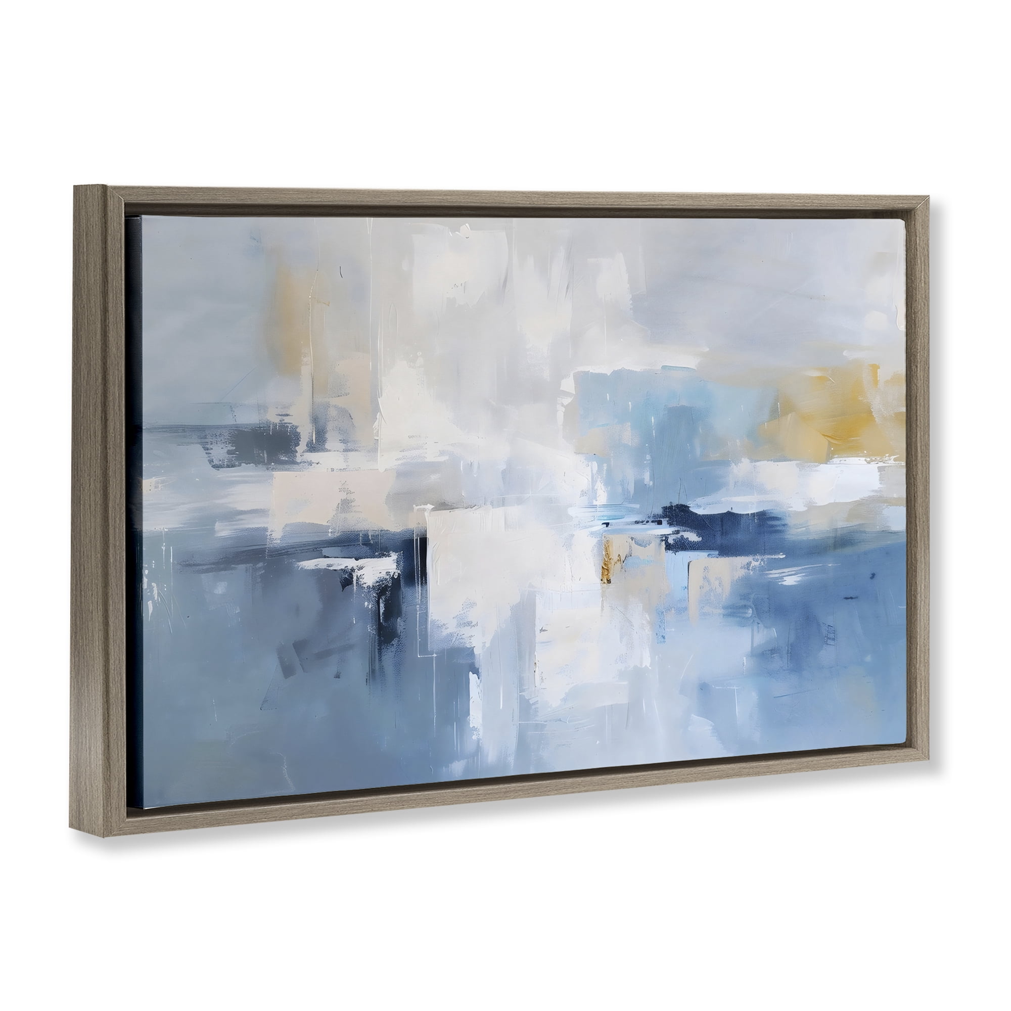 Stupell Industries Blue Sea Mist Horizon Brown Framed Floater Canvas Wall Art, design by Creative Studio