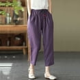 thumbnail image 6 of Sokhug Capri Pants for Women Cotton Blend Drawstring Elastic Waist Breathable Loose Fit Summer Trousers with Pockets, 6 of 7