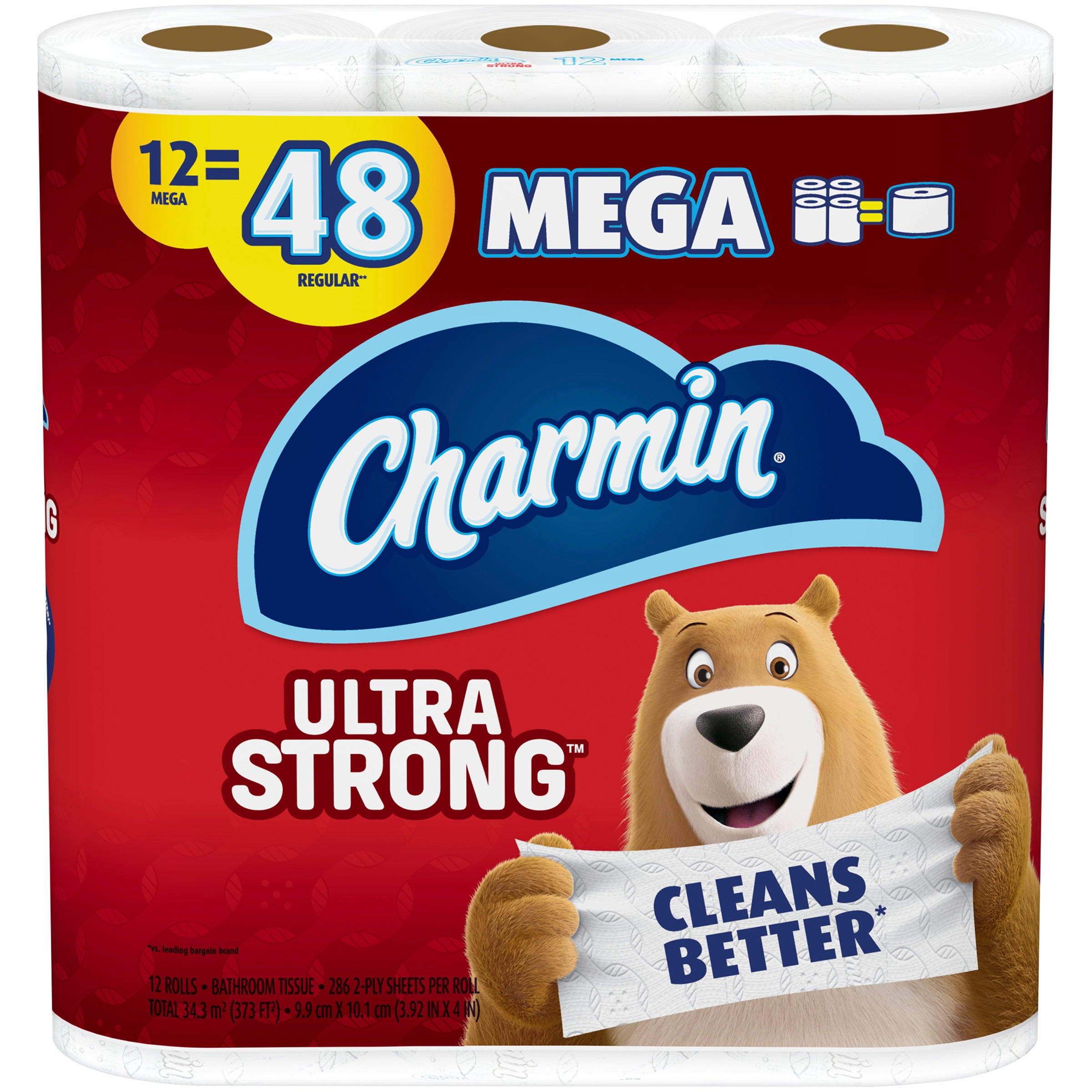 Charmin Ultra Strong Toilet Paper 12 Mega Roll, 286 Sheets Per Roll