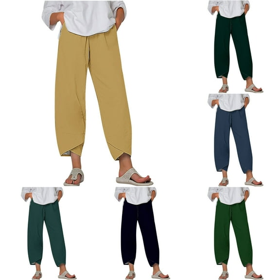 pstuiky Wide Legged Pants, Solid Color Loose Cropped Palazzo Pants Outfits for Vacation Modern Fit Activewear for Women Army Green L