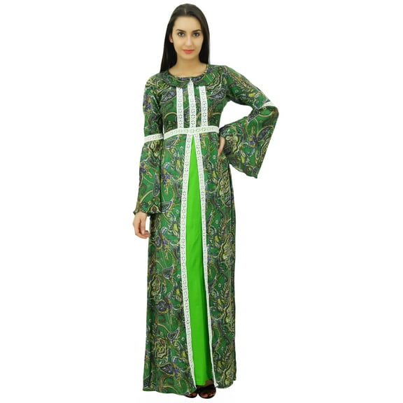 Bimba Women's Rayon Printed Lace Maxi Winter Dress