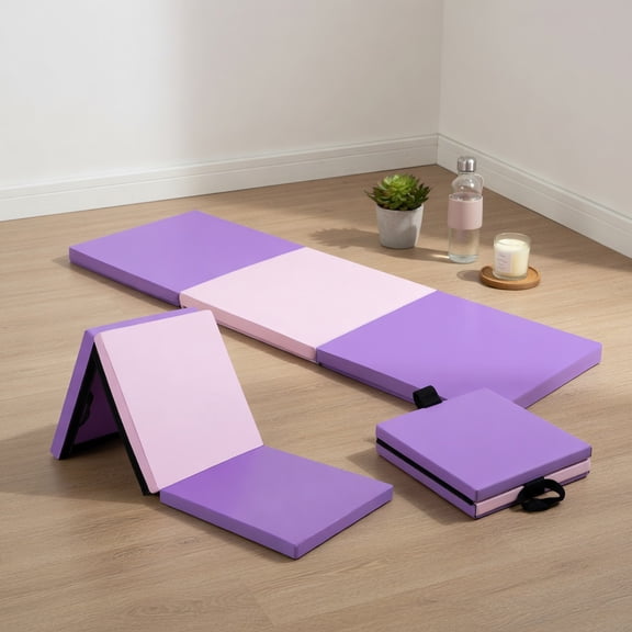 Resenkos Gymnastics Mat, Exercise Tumbling Mat,6 x 2ft Tri-Fold Gym Mat with Handles and Removable Zippered Cover-Pink & Purple