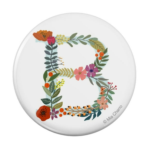 Letter B Floral Monogram Initial Pinback Button Pin