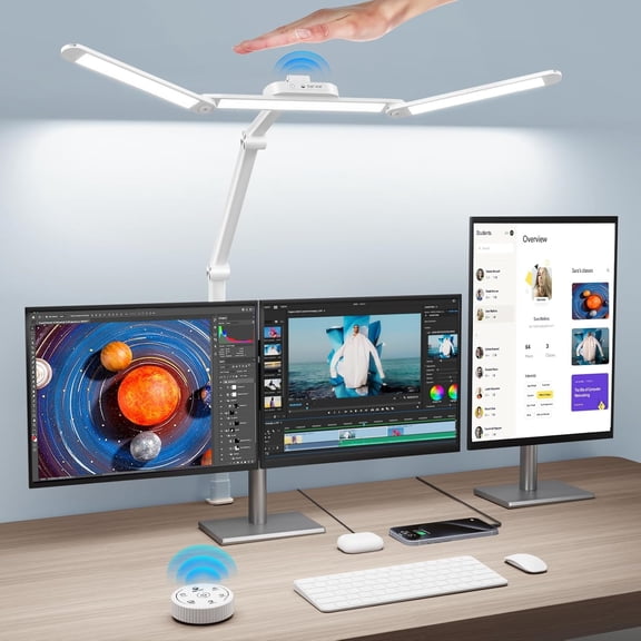 Desk Lamp with Gesture Sensor Switch and Remote Control, 24W Bright LED Desk Lamps for Home Office with 50 Light Modes Adjustable Desk Lamp with Clamp for Tables Up to 2.95 inches Thick