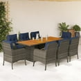 thumbnail image 1 of vidaXL 9 Piece Garden Dining Set with Cushions Grey Poly Rattan, 1 of 4