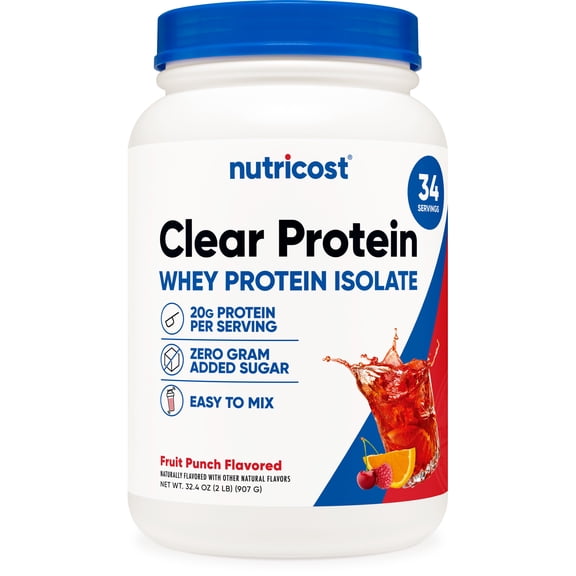 Nutricost Clear Whey Protein Isolate 2 LBS (Fruit Punch Flavored) 20G Protein Per Serving- GMO-Free, Gluten-Free