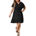 thumbnail image 2 of GRACE & GRANDEUR Women's Plus Size Dress V Neck Short Sleeves Tie Waist Summer Midi Shirt Dresses 3X Black, 2 of 6
