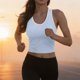 thumbnail image 3 of Tops Verde Oscuro para Mujeres Alta Elasticidad Ribbed Seamless Running Sports Top con Cojín de Pecho Integrado Daily, 3 of 7