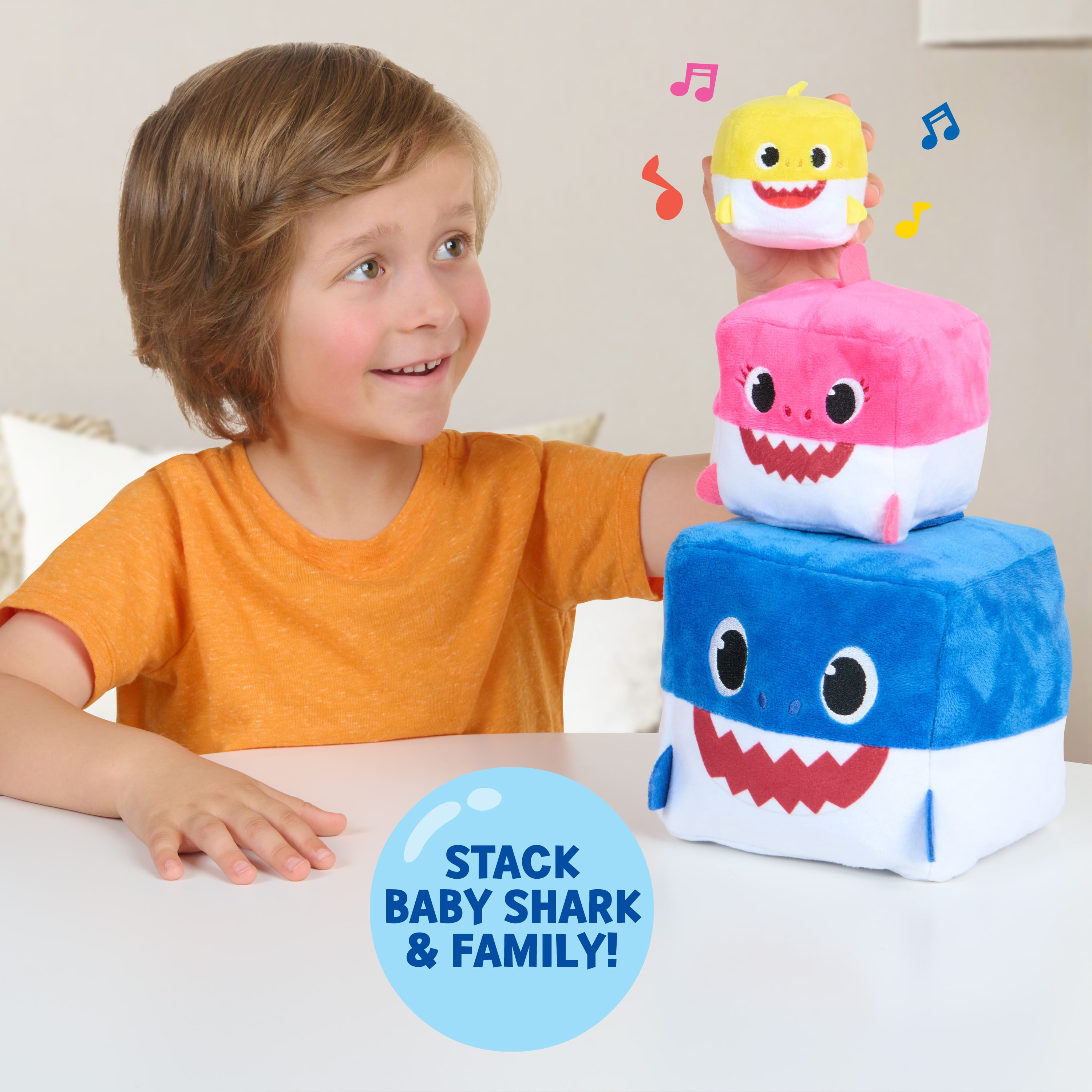 Baby Shark Nesting Dolls, Plush Cube Characters that Play Music