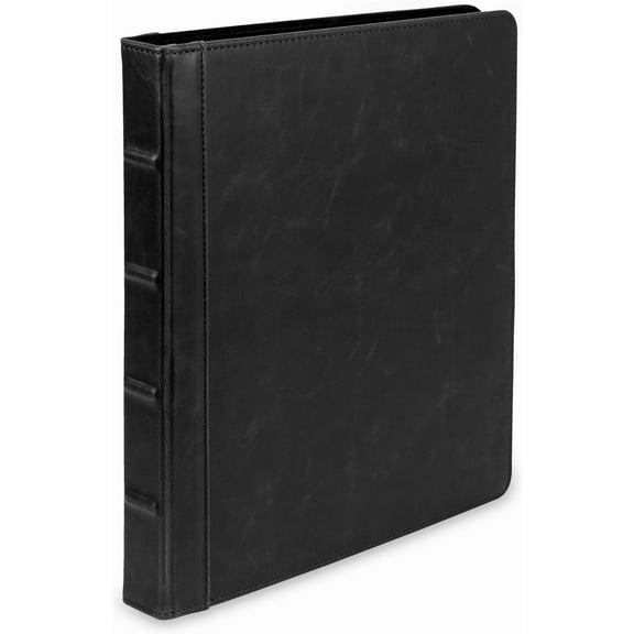 Vintage Leather 3 Ring Binder 0.5 Inch Round Ring (Holds 100 Sheets), 8.5 x 11 Inch Documents, Professional Organizer, Planner, Notebook, Black
