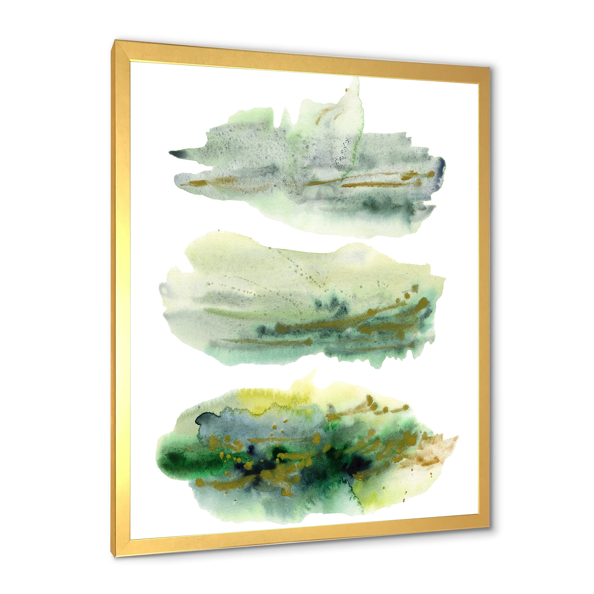 Designart 'Golden Green Abstract Clouds II' Modern Framed Art Print
