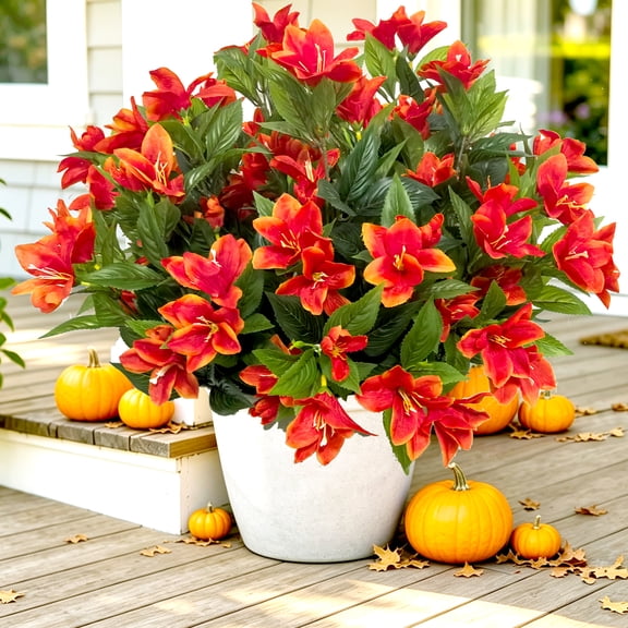 4 Large Bundles Realistic Fake Azalea Artificial Flowers for Outdoors Fake Plants UV Resistant Spring Summer Decor, Artificial Faux Plants Outdoor Flowers No Fade for Porch Garden Window Box