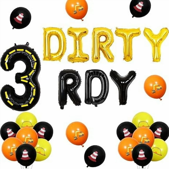 Construction 3rd Birthday Party Decorations Dirty 3rdy Dump Truck Balloon Banner Party Decorations Black Gold Excavator Roadblock Barricade Construction Decors for 3rd Years Old Boy