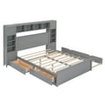 thumbnail image 6 of Queen Size Platform Bed with All-in-One Cabinet and Shelf, Storage Bed with Trundle, 2 Drawers and Bookcase Headboard, Solid Wood Bed Frame with Slats Support, No Box Spring Needed, Gray, 6 of 9