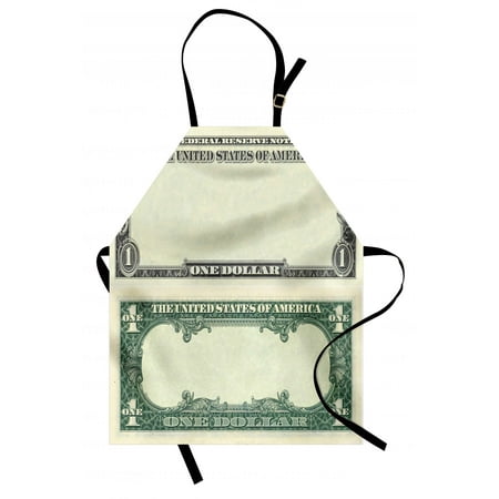 1934 Federal Reserve Note - Money Apron One Dollar Bill Buck Design American Federal Reserve Note Pattern Wealth Symbol, Unisex Kitchen Bib Apron with Adjustable Neck for Cooking Baking Gardening, Pale Green Grey, by Ambesonne