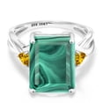 thumbnail image 2 of Gem Stone King 10K White Gold Green Malachite and Yellow Citrine 3 Stone Engagement Ring for Women (10.42 Cttw, Emerald Cut 14X10MM, Trillion 4MM, Size 6), 2 of 5