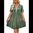 thumbnail image 3 of Robes Babydoll Fluides à Col en V pour Femmes, Été 2025, Manches Courtes, Robe Tunique Mini Décontractée Verte G, 3 of 10