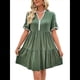 thumbnail image 3 of Vestido Camisero Holgado con Escote en V para Mujer, Estilo Babydoll, Corta, Corte Recto, Informal, Minivestido de Verano 2025. Verde L, 3 of 10