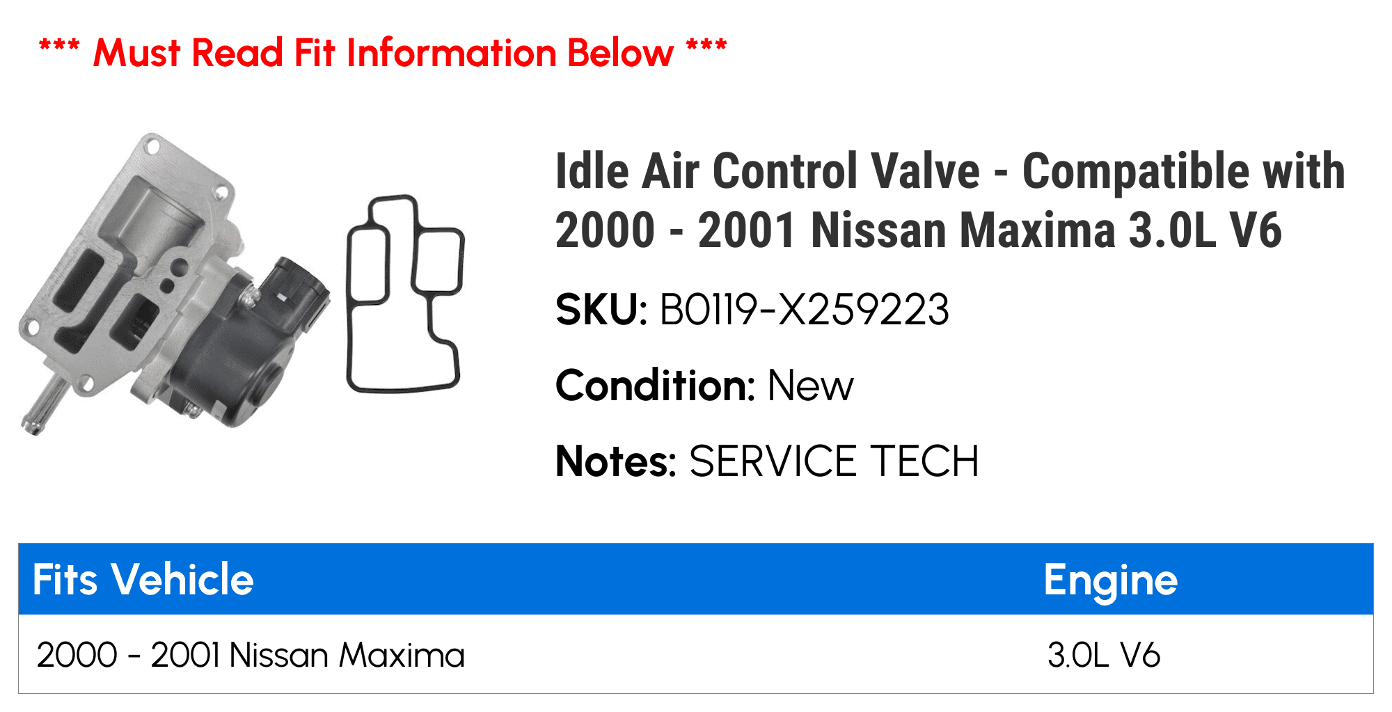 Idle Air Control Valve - Compatible with 2000 - 2001 Nissan Maxima 3.0L V6