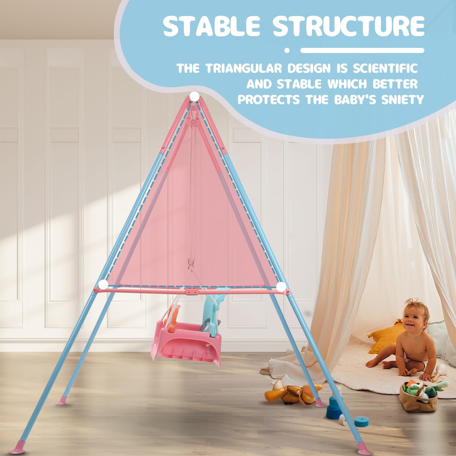 G TALECO GEAR 3-in-1 Toddler Swing Sets for Backyard, Comfy Baby Swing Outdoor Indoor, Kids Swing with Metal Stand, Pink