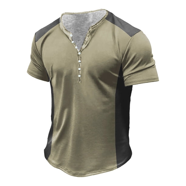 Men'S Printed T-Shirt Outdoor Retro Button Loose Short Sleeve Top 5XL