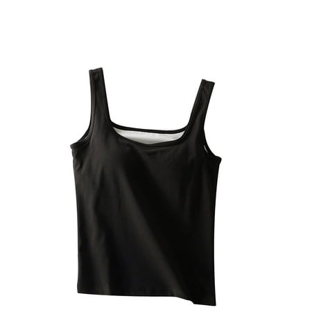 UYISJ Womens Tank Tops with Built in Bra Square Neck Sleeveless Shirts Solid Color Tshirts Padded Camisole Cotton Basic Tees XL