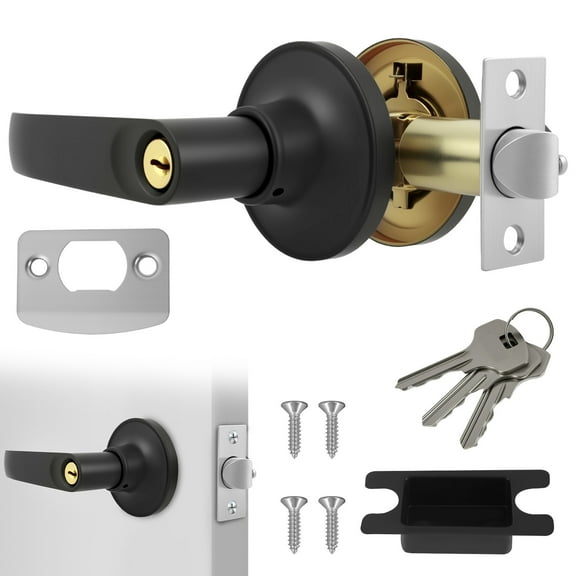 Sutowe Door Lever with Lock Bathroom Door Handle Lock with 3 Keys for Bathroom Bedroom Office Left or Right Handing Black
