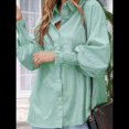 thumbnail image 4 of Blusa Estilo Boyfriend A Rayas con Puños Fruncidos para Mujer, Estilo Túnica Informal con Mangas con Volantes y Bolsillos, Rayas , Talla XXL, 4 of 7