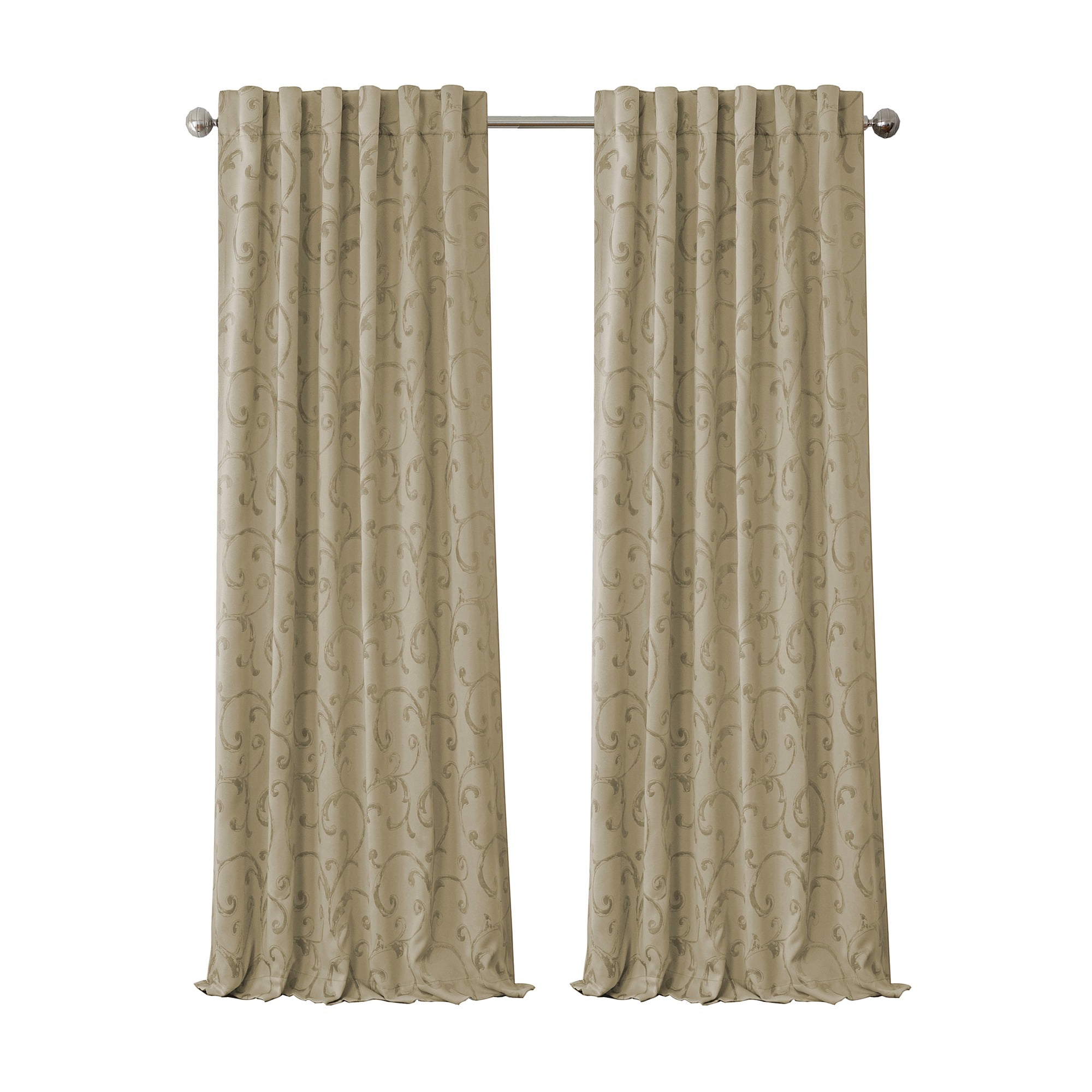 Elrene Home Fashions Mia Jacquard Scroll Blackout Window Curtain, Natural, 52" x 95"