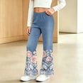 thumbnail image 6 of ATOGUTA Girls Flare Pants Kids Flower Lace Print School Uniform Bell Bottoms Stretch High Waist Pants for Teen Blue, 6 of 9