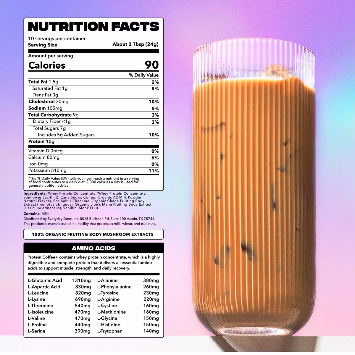 thumbnail image 2 of Everyday Dose Vanilla Instant Coffee, Mushroom Protein Coffee Blend with Chaga and Lion’s Mane, 8.45 oz, 2 of 6
