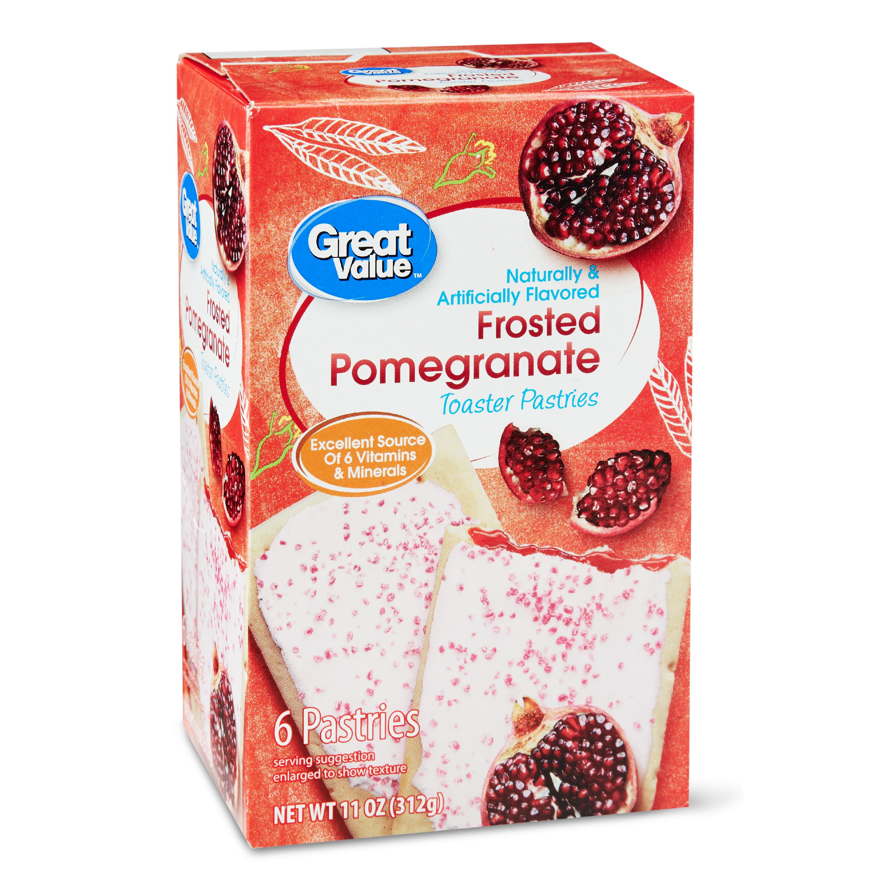 Great Value Toaster Pastries, Frosted Pomegranate, 11 oz, 6 Count