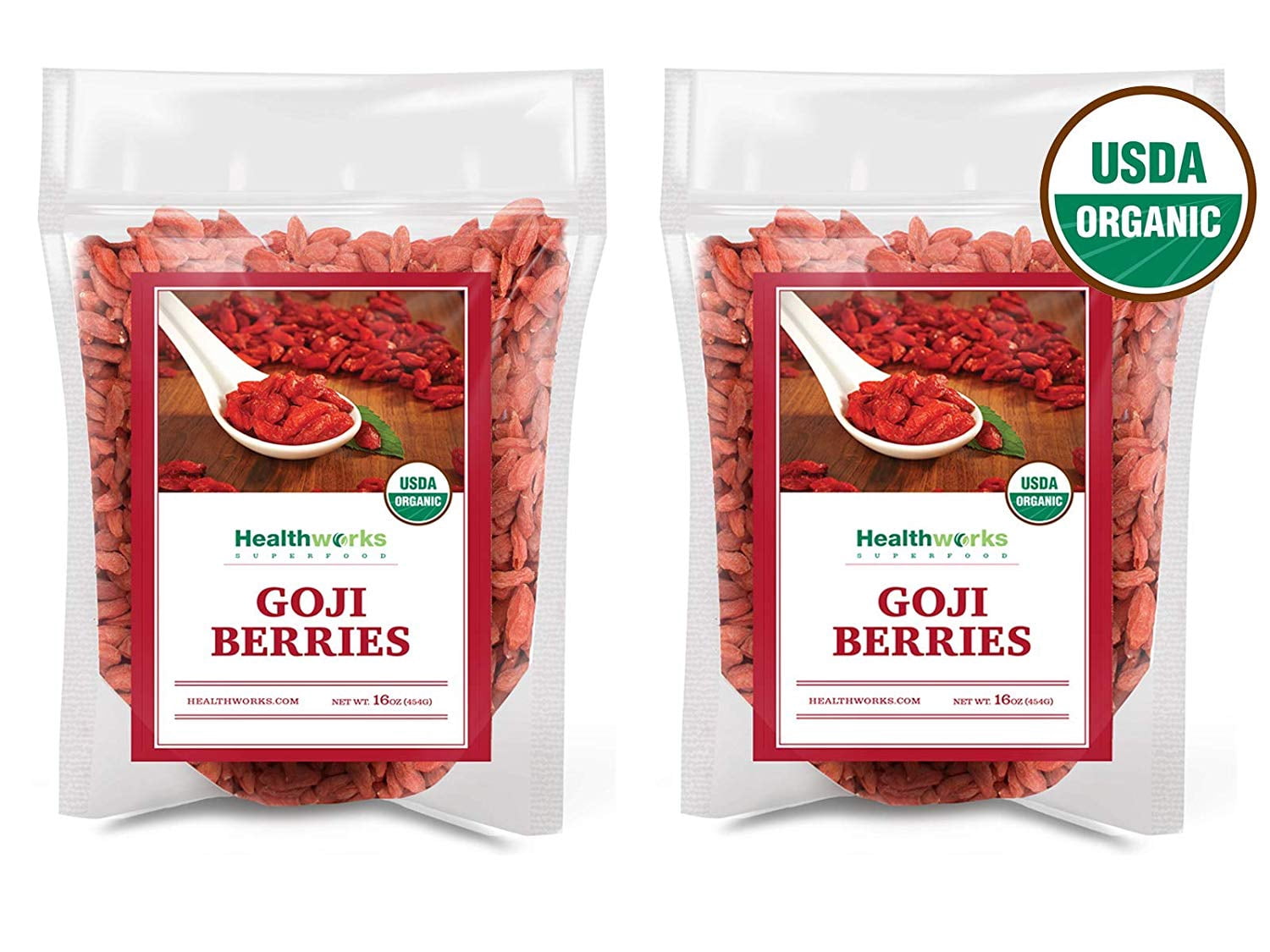 Healthworks Goji Berries Raw Organic, 2lb (2 1lb Packs