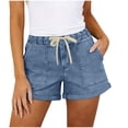 thumbnail image 2 of ZHYou No Boundarie Women's Jean Shorts Drawstring High Elastic Waist Loose Fit Stretchy Casual Summer Denim Shorts with Pockets Light Blue Size S, 2 of 7
