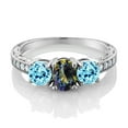thumbnail image 2 of Gem Stone King 2.06 Ct Oval Blue Mystic Topaz Blue Apatite 925 Sterling Silver Moissanite Ring (Size 7), 2 of 4