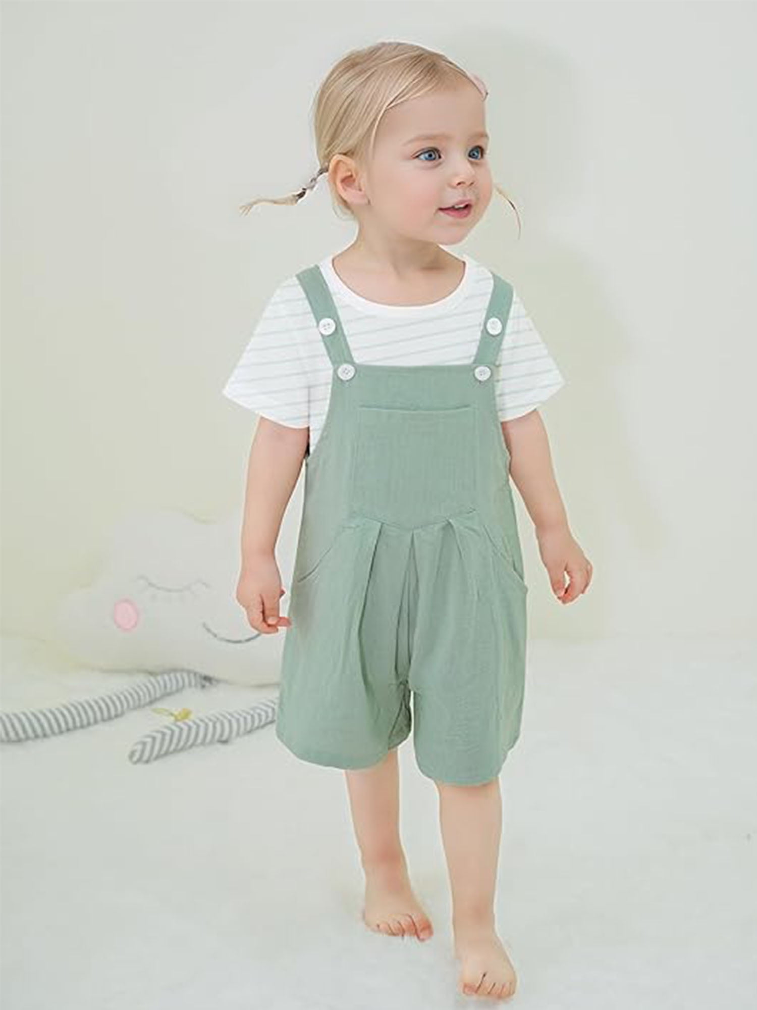 CARETOO Toddler Baby Girl Clothes Stripe Short Sleeve T-Shirt Suspender Overalls Shorts Set 2Pcs Summer Outfits