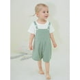 thumbnail image 4 of CARETOO Toddler Baby Girl Clothes Stripe Short Sleeve T-Shirt Suspender Overalls Shorts Set 2Pcs Summer Outfits, 4 of 17