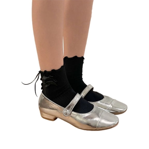 Milue Womens Casual Foot Wearing Cotton Short Sock Bandages Bows Solid Stocking