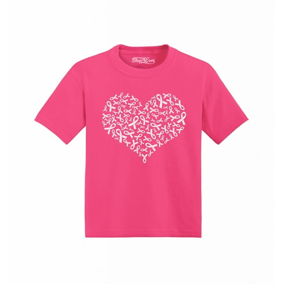 Shop4Ever Breast Cancer Pink Ribbon Heart Shape Toddler's Cotton T-Shirt 2T Hot Pink