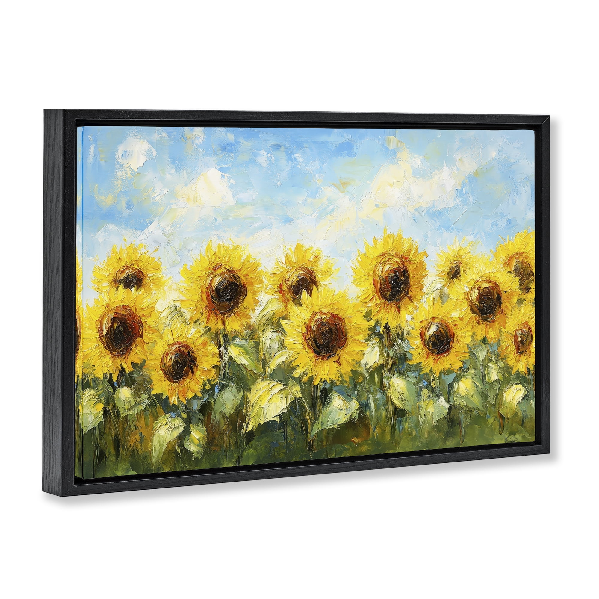 Stupell Industries Impressionist Sunflowers Horizon Black Framed Floater Canvas Wall Art, design by Petal Prints Design