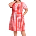 thumbnail image 1 of GRACE & GRANDEUR Vestido de Talla Grande para Mujer con Pliegues en Forma de Diente, Decoración de Botones, Estampado de Tie Dye, Cuello Redondo, Manga Corta, Vestidos Casual con Bolsillos 2X Naranja, 1 of 5