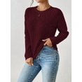 thumbnail image 6 of Women'S Crewneck Long Sleeves Crochet Light-Weight Knit Sweaters for Women Trendy Fall Outfits Deep Red M, 6 of 8
