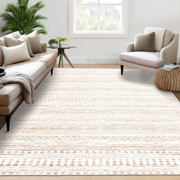 Hasoo Modern Washable Area Rug 8' x 10' Rugs for Living Room Boho Geometrical Indoor Carpet, Brown