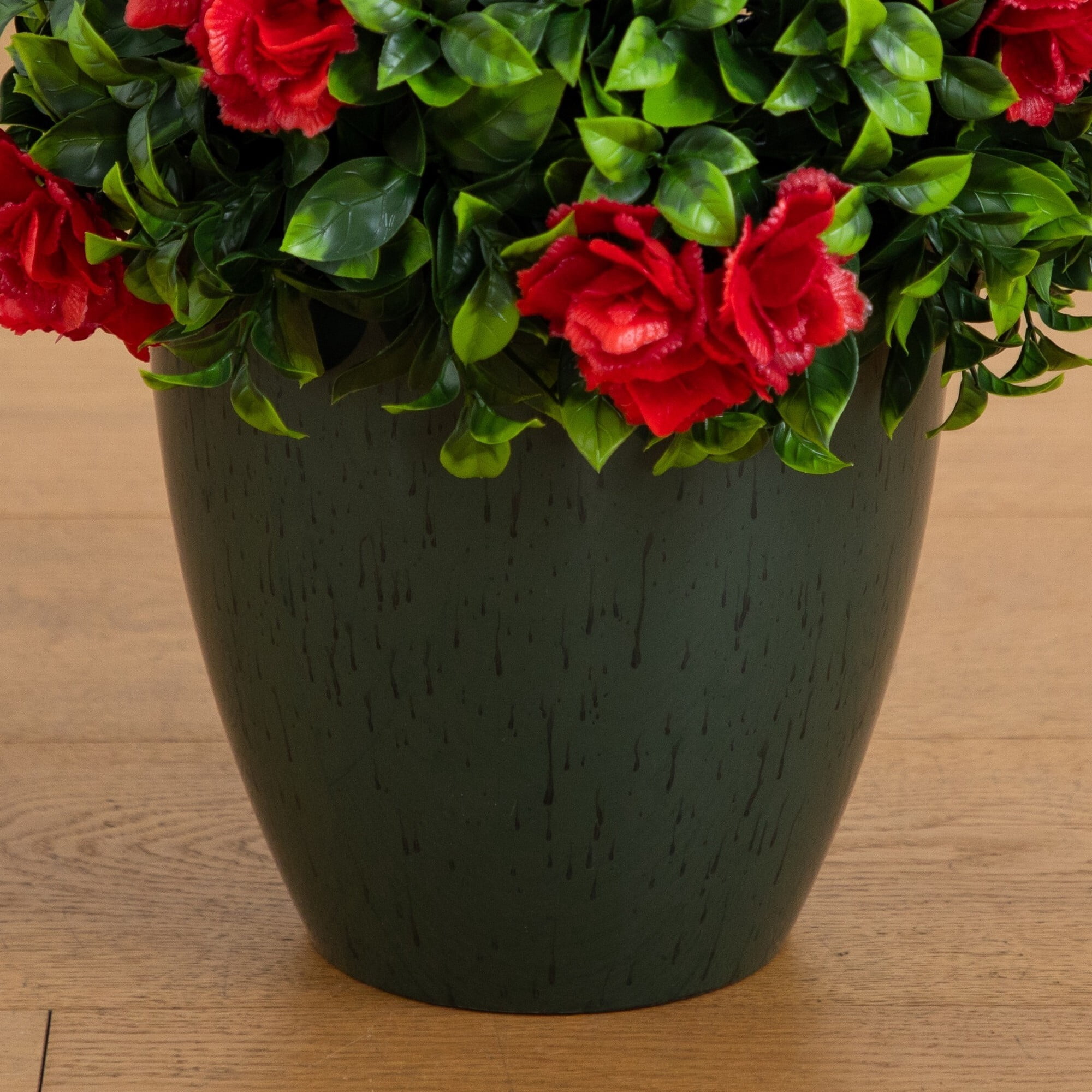 18in. UV Resistant Artificial Camellia in Black Decorative Planter (Indoor/Outdoor)