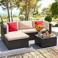 thumbnail image 2 of Devoko 5 Pieces Patio Sectional Set Outdoor Wicker Rattan Conversation Sofa, Beige, 2 of 9