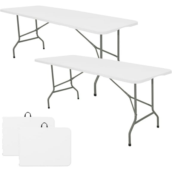 Two-Piece Folding Table Set, 6-Foot Lightweight Camping Table with Folding Steel Legs (White)
