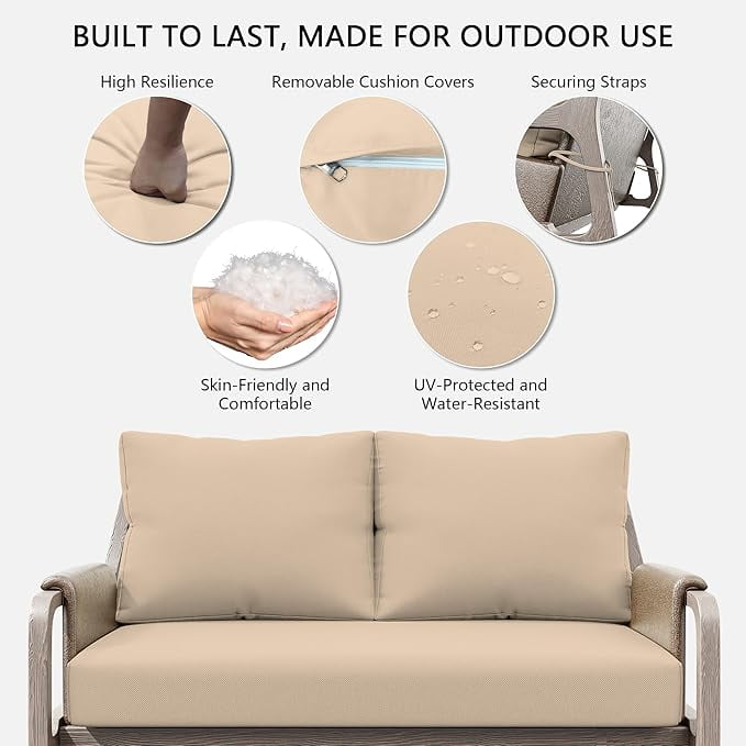 YLLN Outdoor Loveseat Cushion Set, 48 x 24 inch, Waterproof Outdoor loveseat Cushions with Removable Cover, Patio Furniture Cushions, Khaki