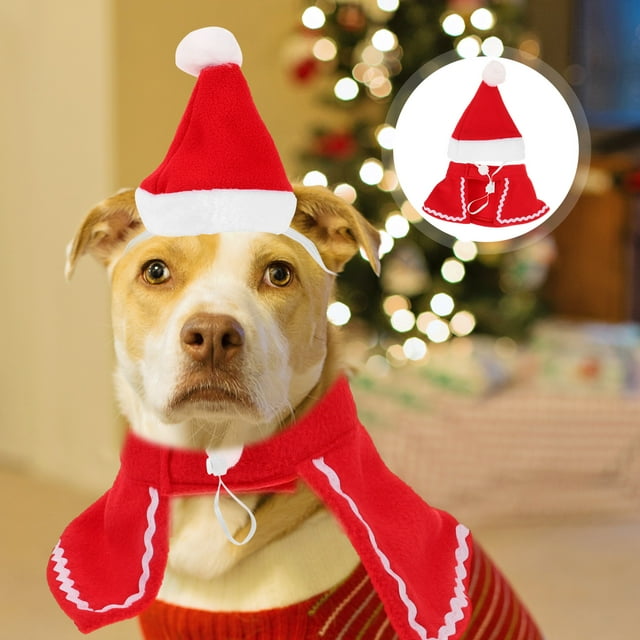 OUNONA 1Set Pet Hat Scarf Set for Dog Cat Christmas Style Cosplay Photo Props 11.8in Overall Length